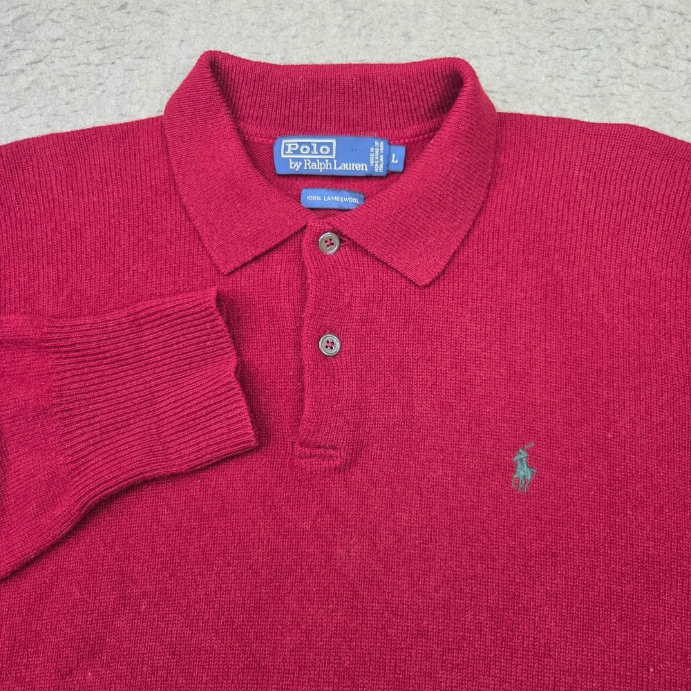 Vintage Polo Ralph Lauren Sweater Mens L Lambswool Knit Polo Maroon Red Italian